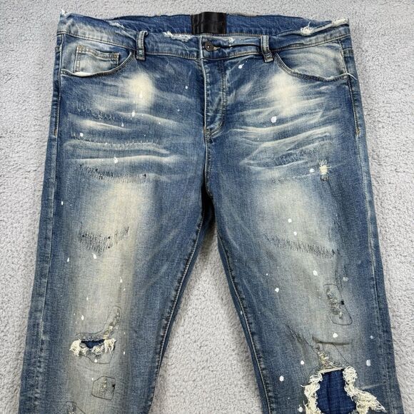 S VALABASAS Slim Straight Jeans Mens 40x30 Blue Denim Stretch Distressed - Picture 2 of 12